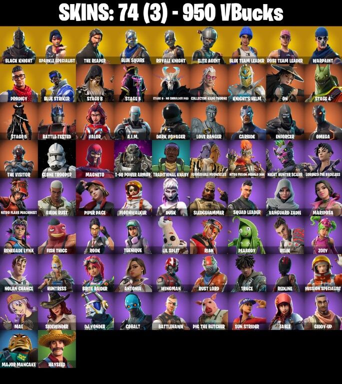 Fortnite Account ( PLAYSTATION / XBOX / PC / NINTENDO ) (BLACK KNIGHT, SPARKLE SPECIALIST, THE REAPER, FLOSS) (74 Skins)
