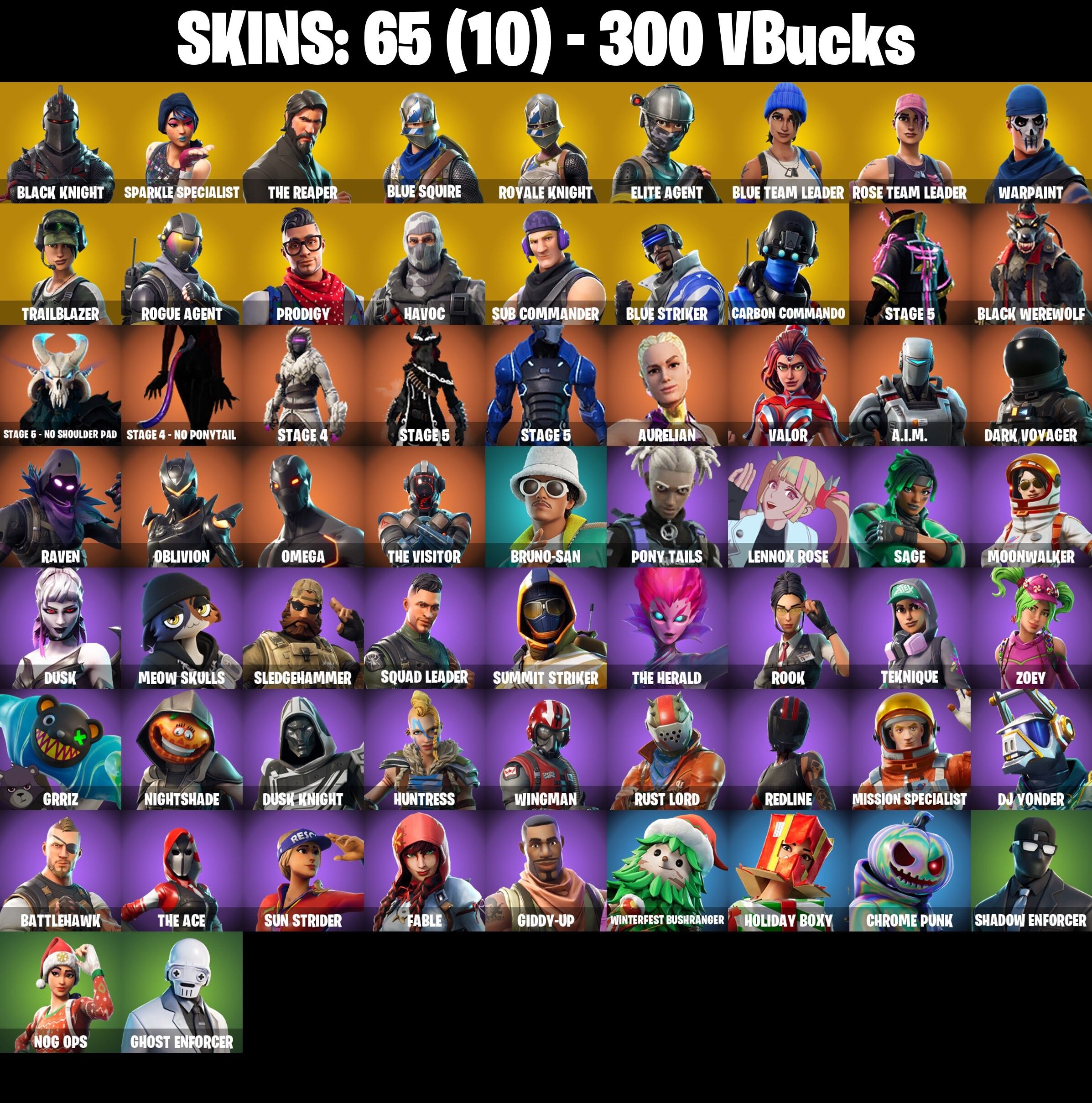 Fortnite Account ( PC / XBOX / NINTENDO ) (BLACK KNIGHT, SPARKLE SPECIALIST, THE REAPER, FLOSS) (65 Skins)