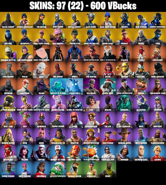 Fortnite Account ( PLAYSTATION / XBOX / PC / NINTENDO ) (BLACK KNIGHT, SPARKLE SPECIALIST, THE REAPER, MAKO) (97 Skins)