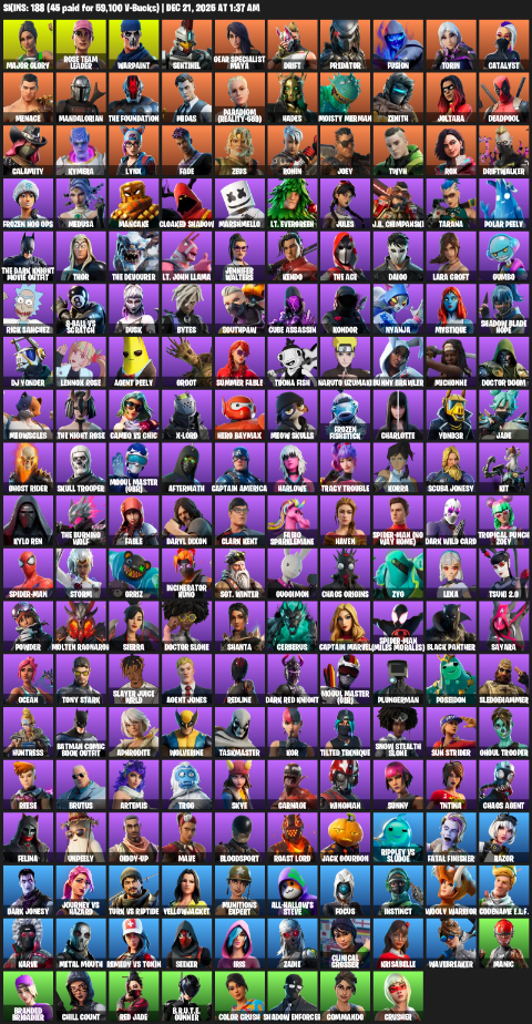 Fortnite Account ( PC ) (Leviathan Axe) (188 Skins)