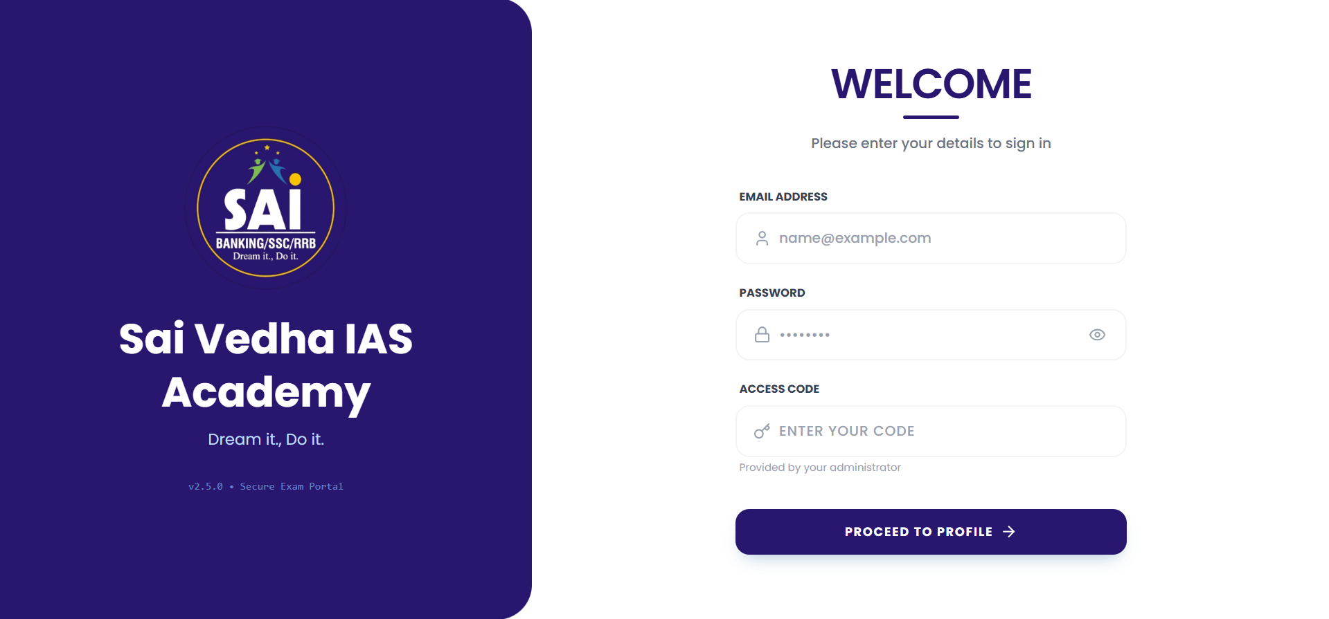 Sai Vedha IAS Academy Exam Portal