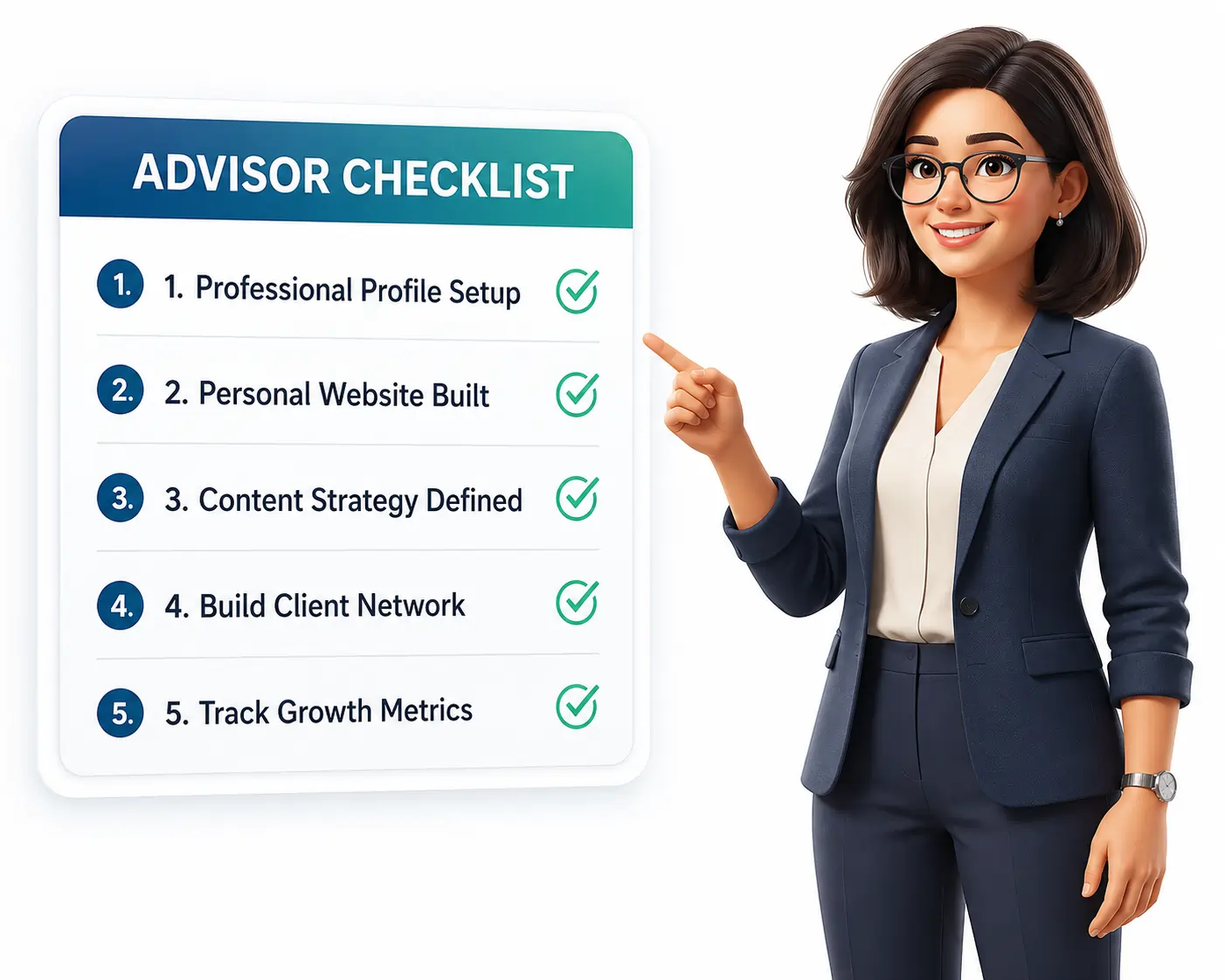 Financial advisor reviewing her branding checklist