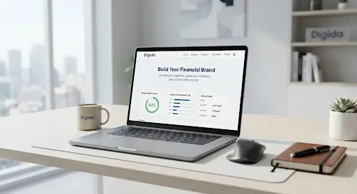 Desk setup showing the Digida branding platform