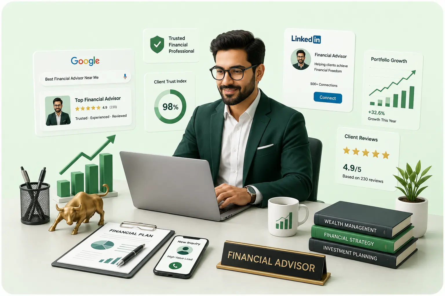 Financial advisor's AI-powered personal branding dashboard
