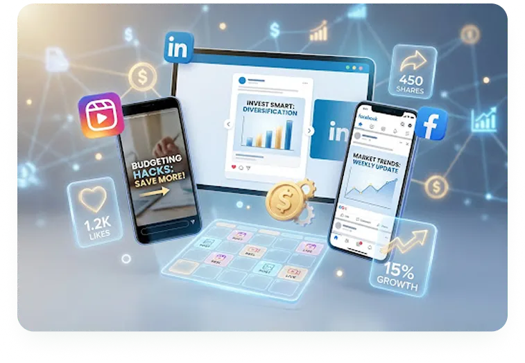 Finance website performance and social growth mockup