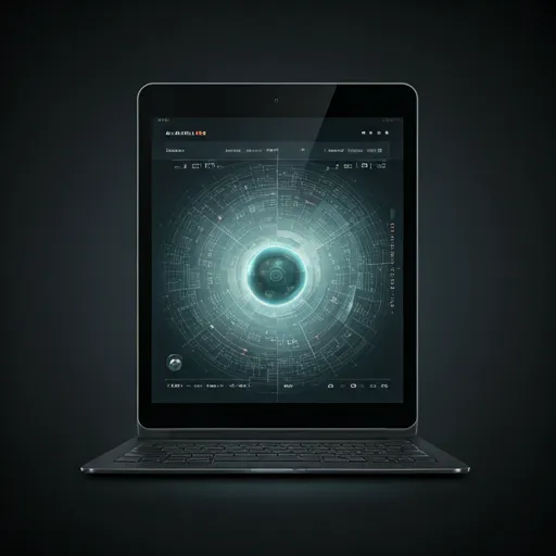 Tablet showing a glowing radar-style data visualization