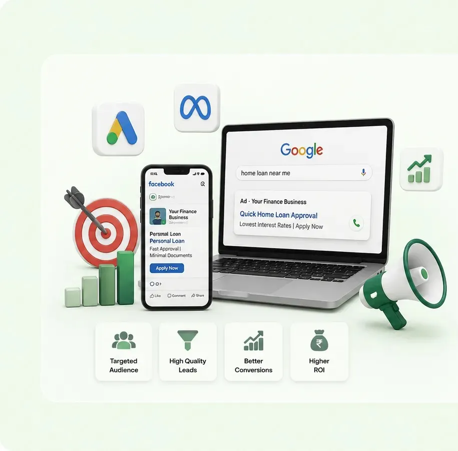 Meta and Google ads intelligence mockup for finance business