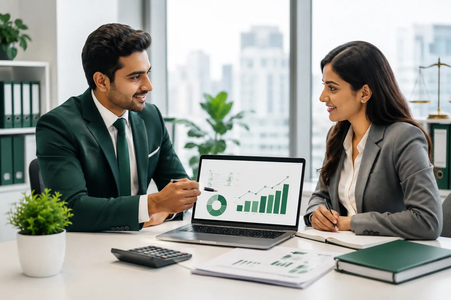 Chartered Accountant presenting financial growth to a client