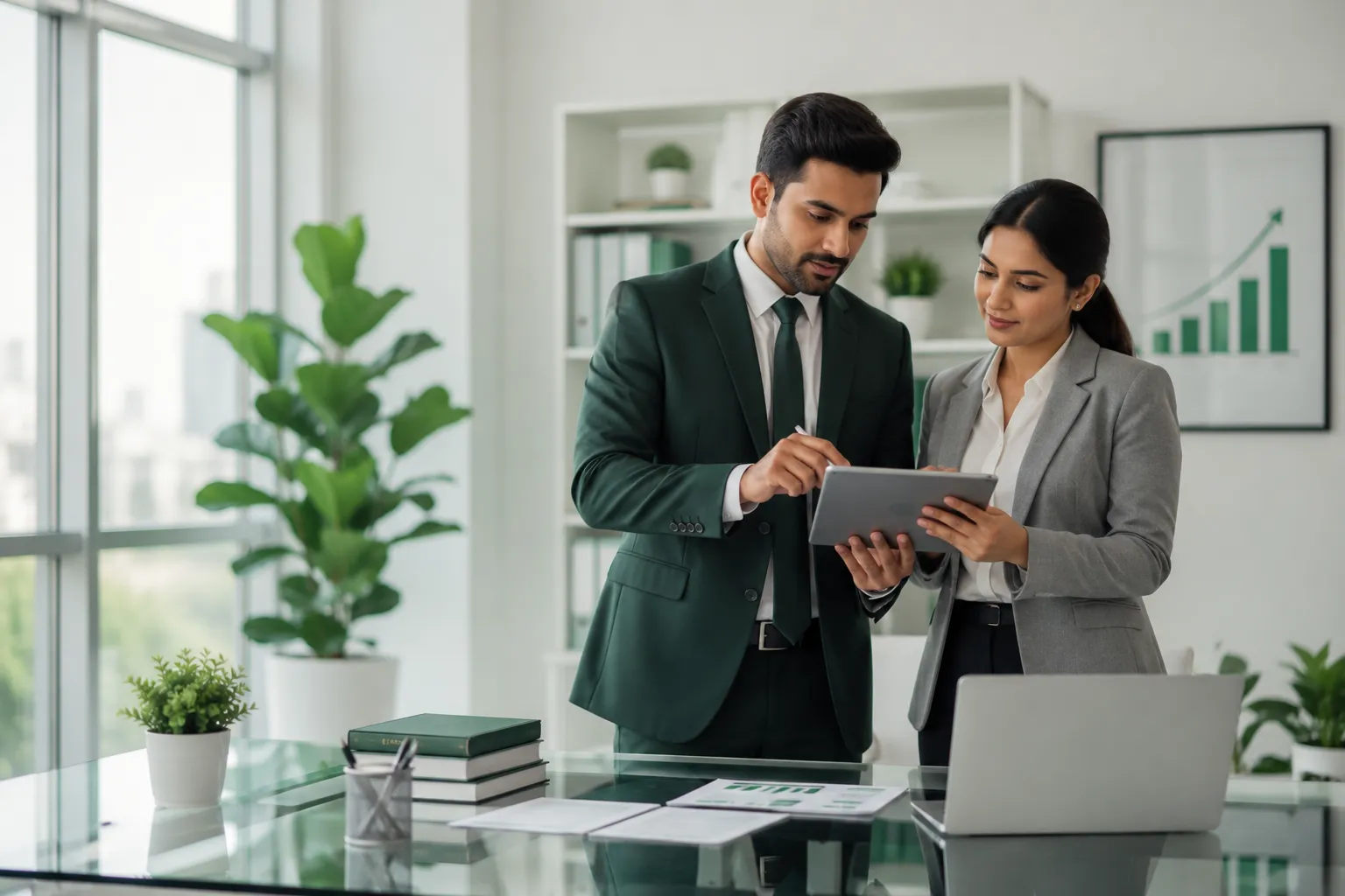 Tax consultant reviewing financial data with a client