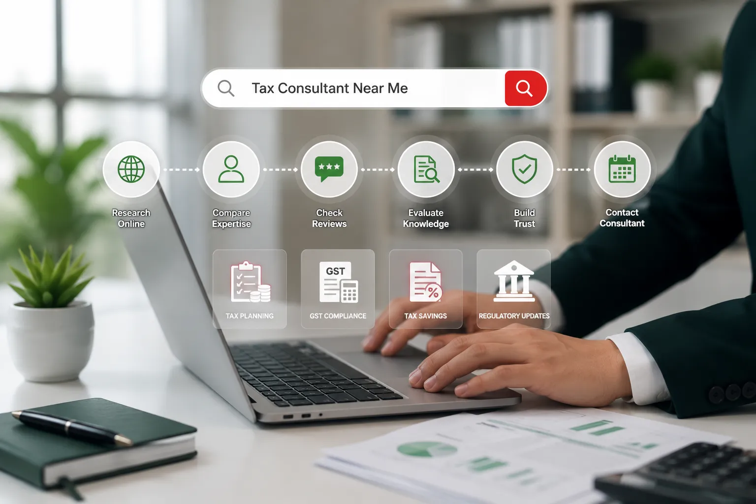 Tax consultant dashboard mockup with tax planning and GST compliance tools