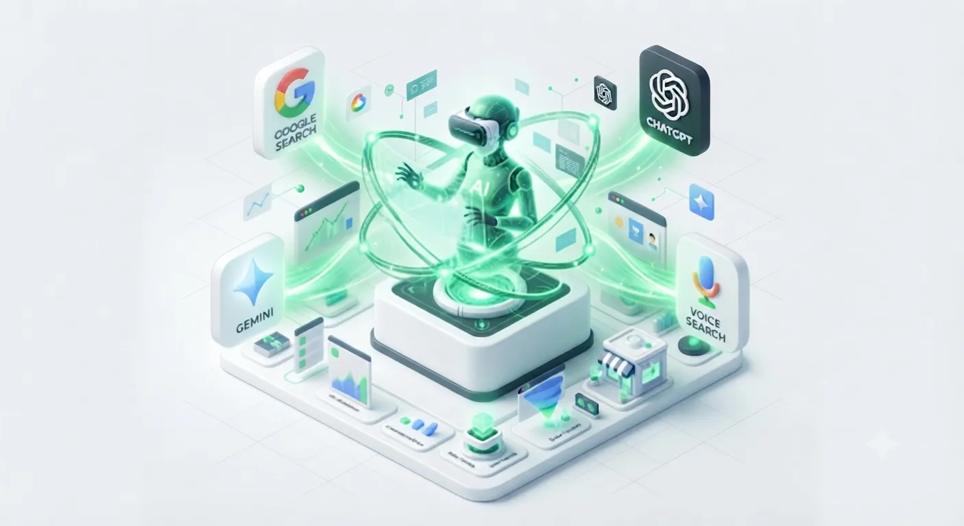 AI-powered e-commerce marketing ecosystem illustration