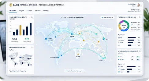 World map dashboard showing global player reach analytics