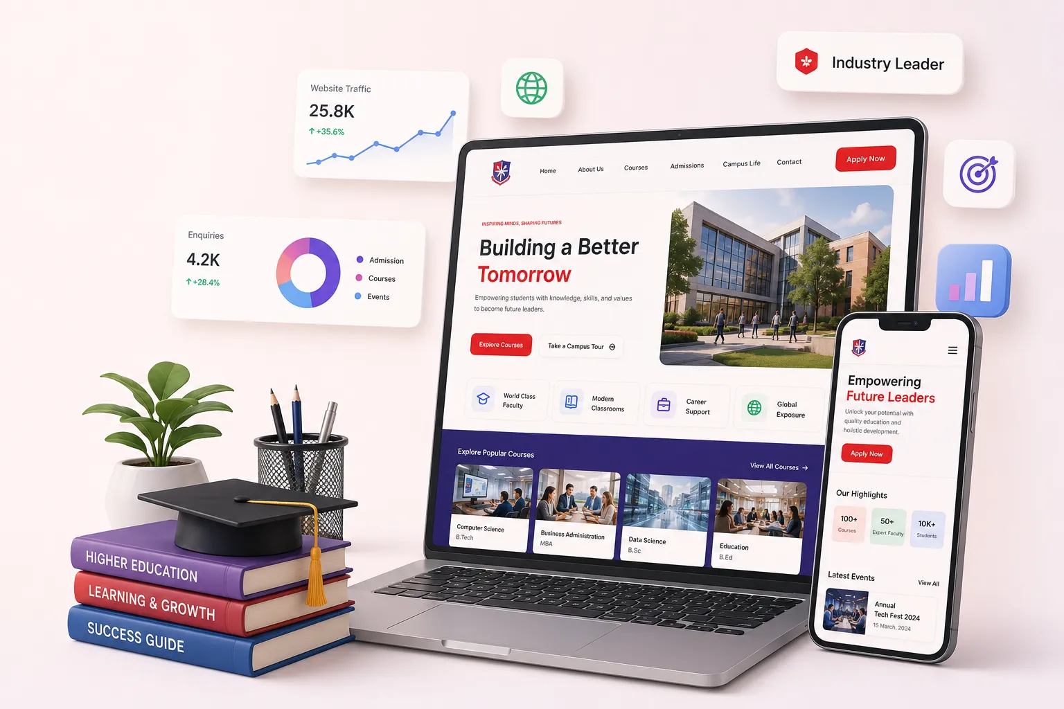 Education website dashboard on laptop and phone