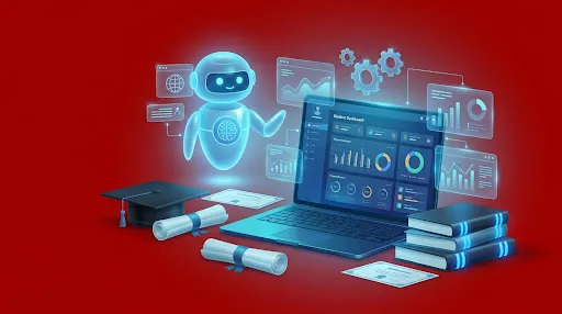 AI-powered education dashboard with graduation cap and books