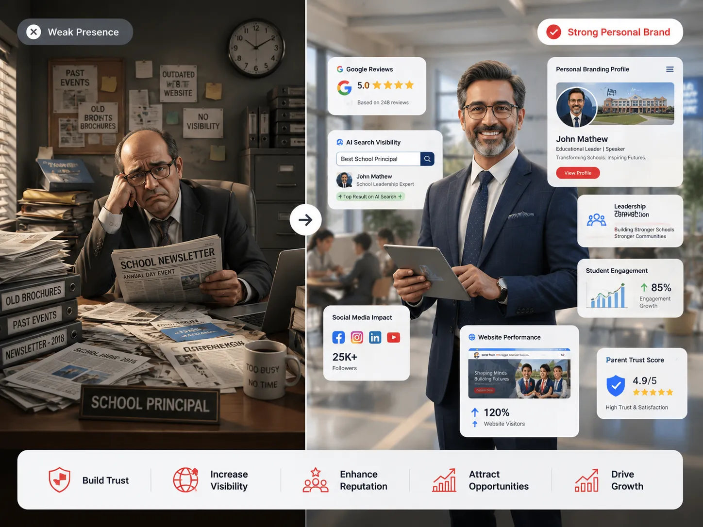 Before and after comparison of an invisible versus visible school principal