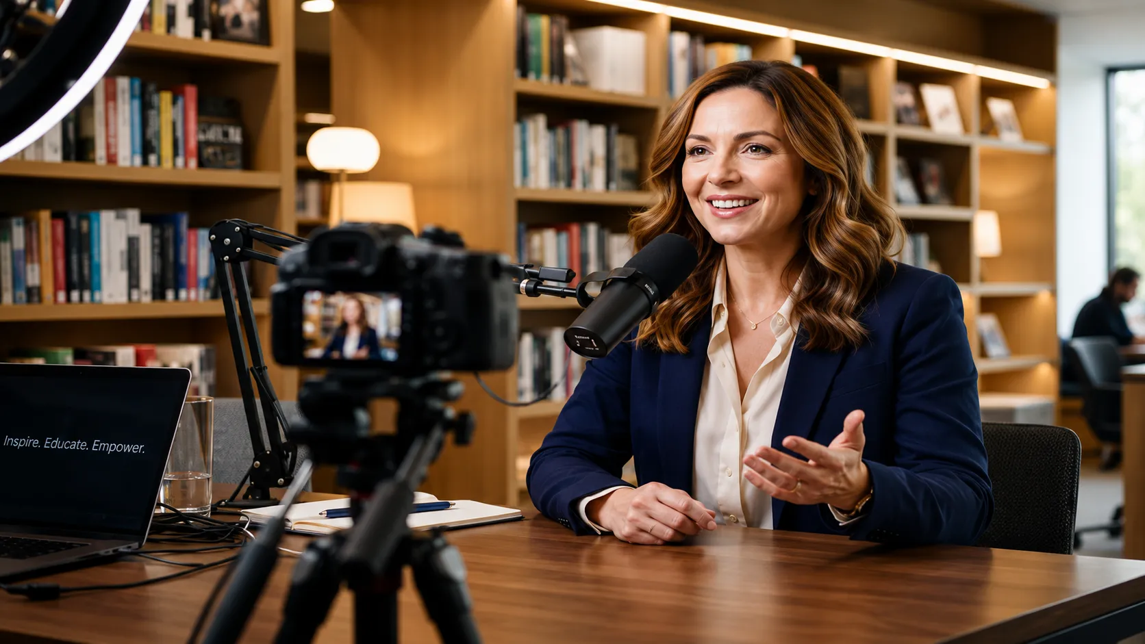 Trainer recording thought-leadership video content in an office