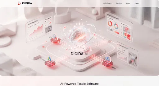 Abstract 3D visualization of the Digida AI marketing engine