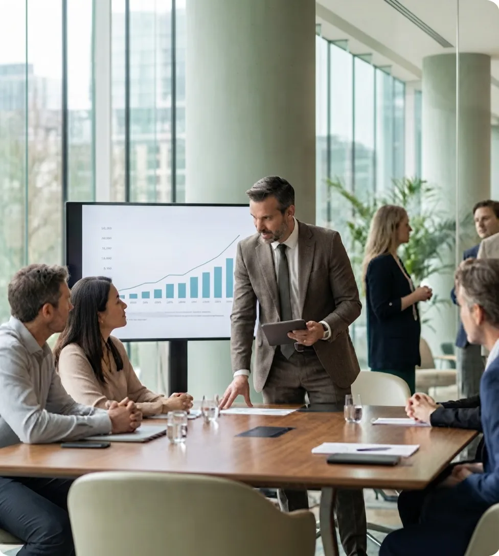 Financial advisor presenting to a client team