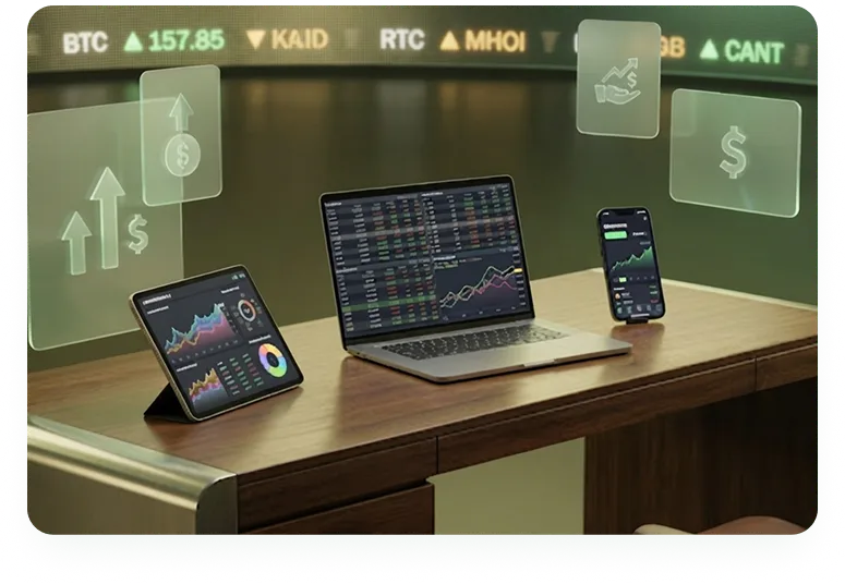 Mutual fund distributor reviewing portfolio growth with a client