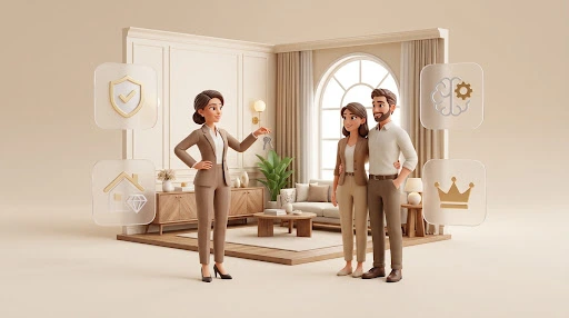 Interior designer presenting a project to clients