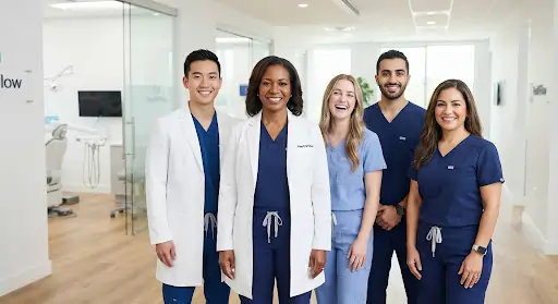 Team of dental professionals smiling together