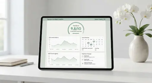 Tablet showing reproductive health analytics dashboard