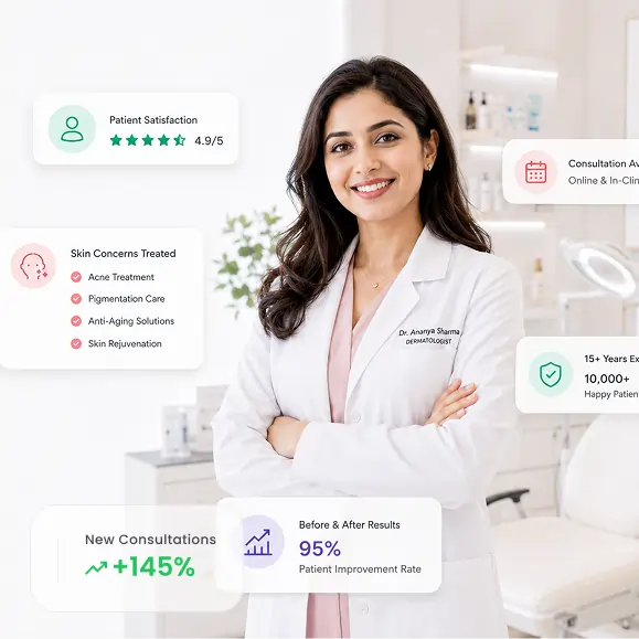 Dermatologist smiling in a modern skincare clinic