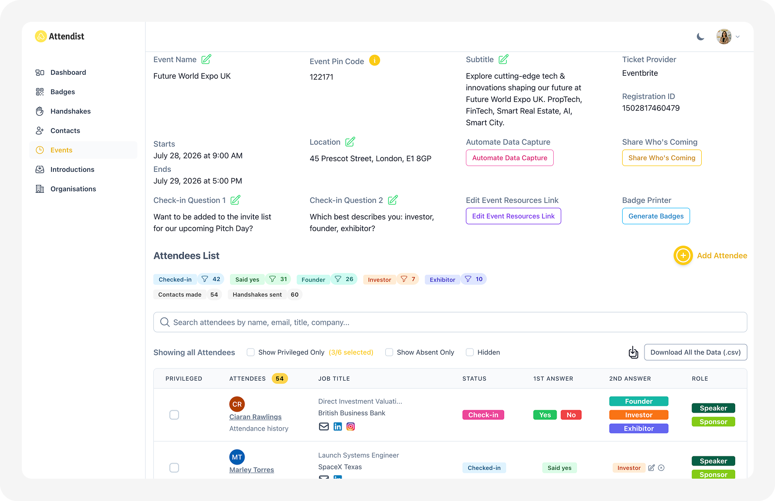 Image of Attendist Dashboard