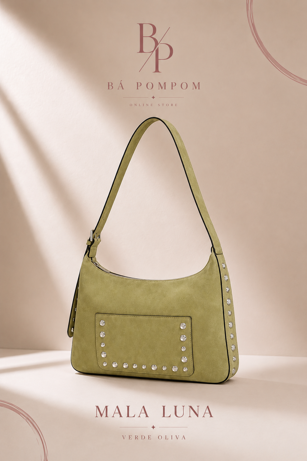 Mala Luna Verde Oliva – Elegância Moderna com Detalhes Metalizados