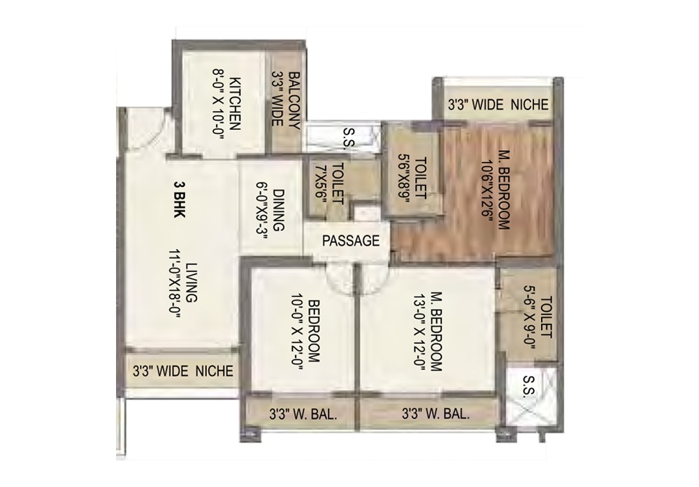 3 BHK floor plan