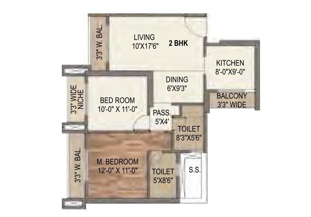 2 BHK floor plan