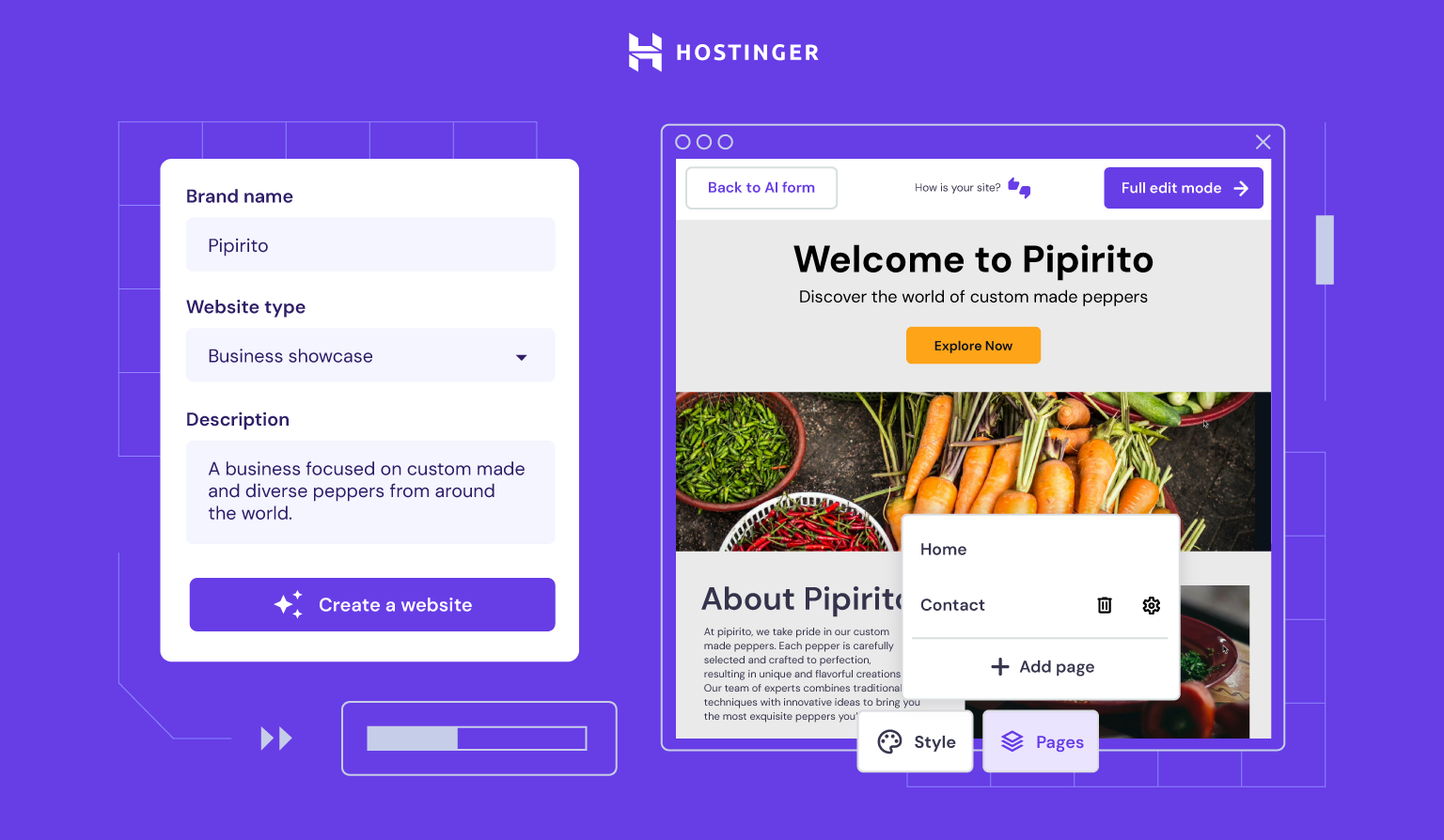 Hostinger AI Website Builder Interface