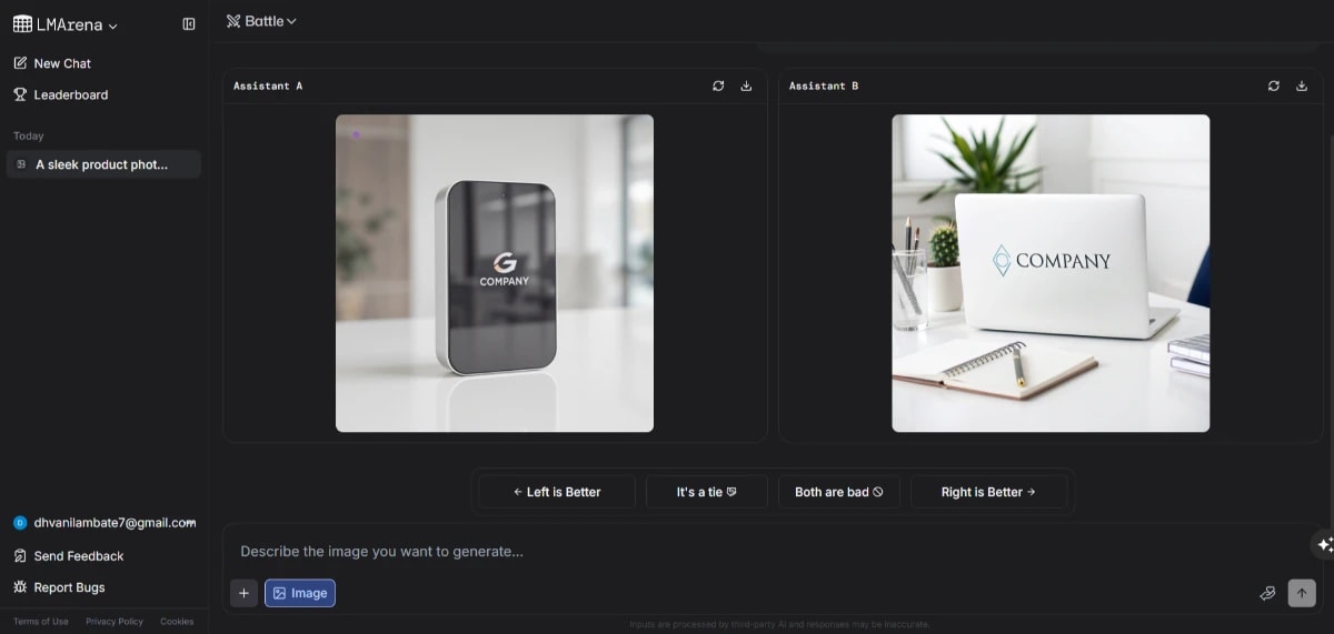 Product mockup photo with logo designed using Google AI image tools in a clean office setting.