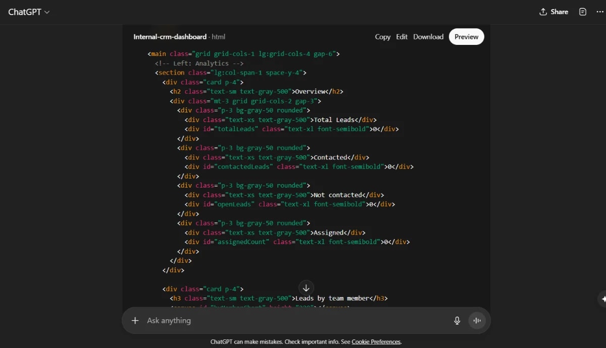 CRM dashboard analytics overview using ChatGPT-5 business applications.