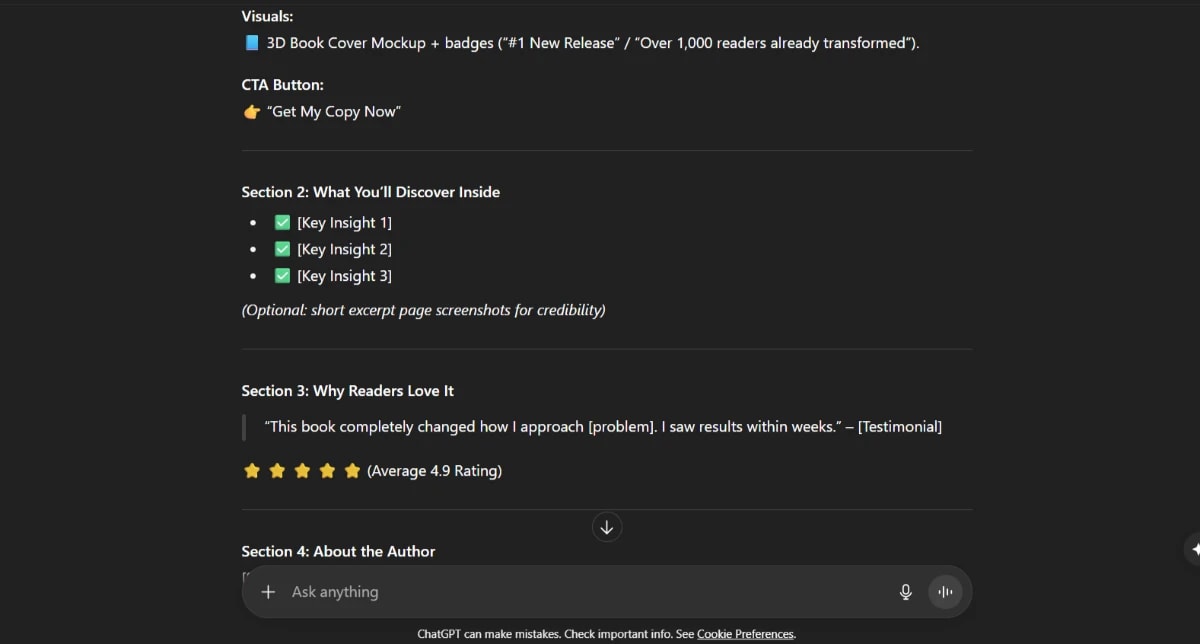 Revised landing page copy example using ChatGPT-5 business applications in marketing automation.