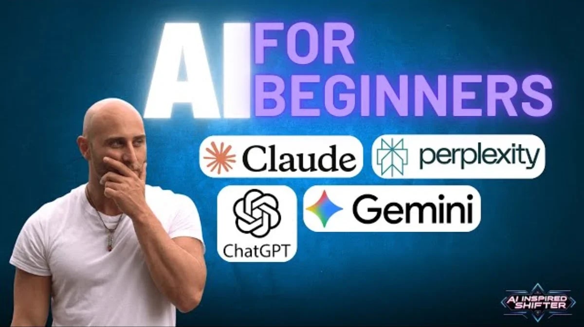 AI for beginners tutorial thumbnail showing Claude, Perplexity, ChatGPT, and Gemini logos - Unique Value of AI in 10 Minutes guide