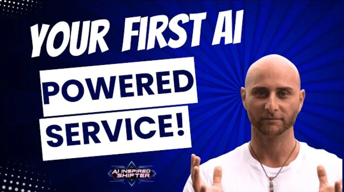 AI-Powered Business Plan banner showcasing your first AI-powered service with bold blue design and entrepreneur visual