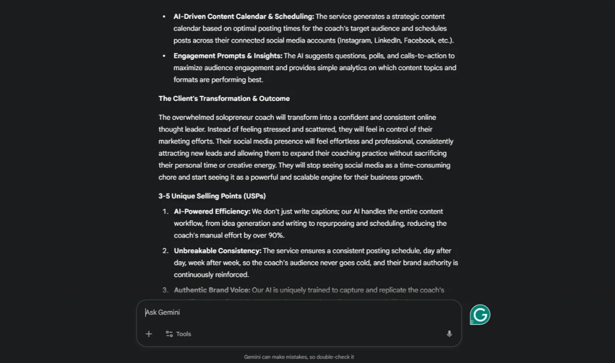 AI-powered business plan framework with content scheduling, engagement insights, and client outcomes.