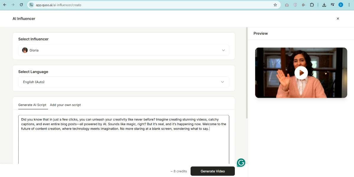 Quso AI influencer marketing tool for campaign creation and management.
