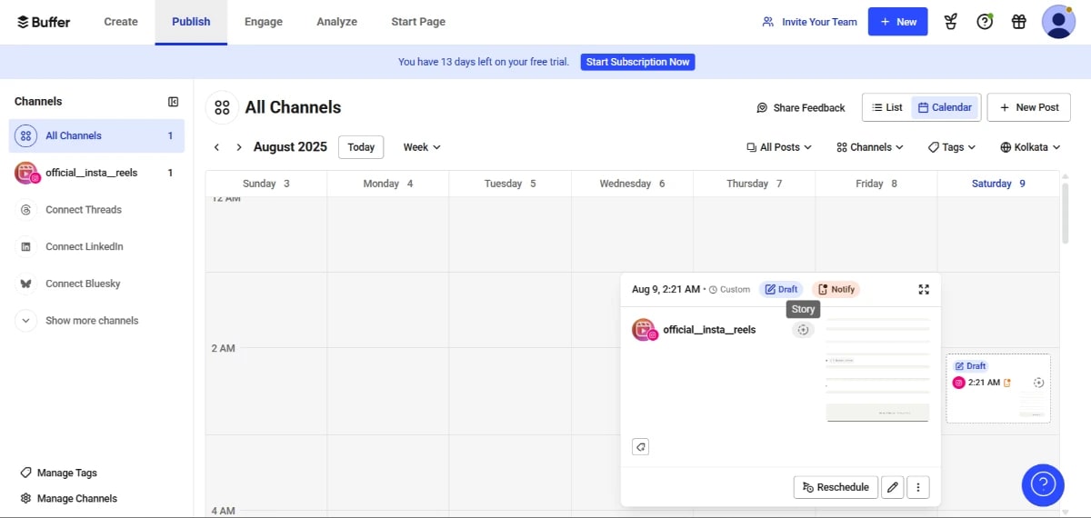 Social media post details and performance in Buffer