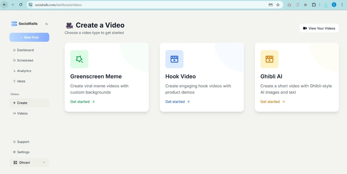 Customize AI-generated Ghibli-style video with SocialRails for social media marketing