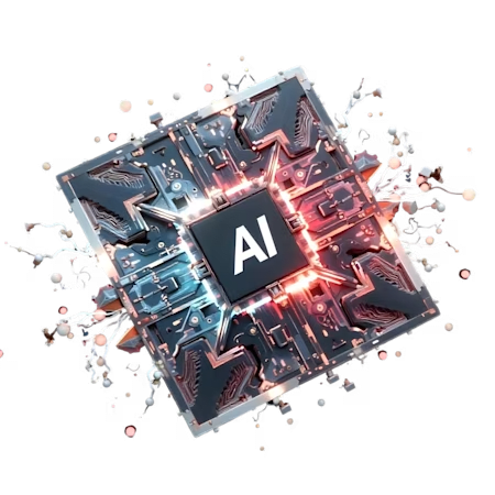 Advanced AI tool chip with glowing circuits representing artificial intelligence technology for business applications