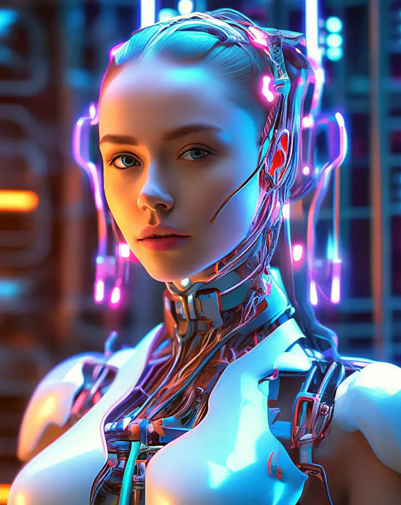 Futuristic female android representing the evolution of AI tools and technology innovation in business automation.