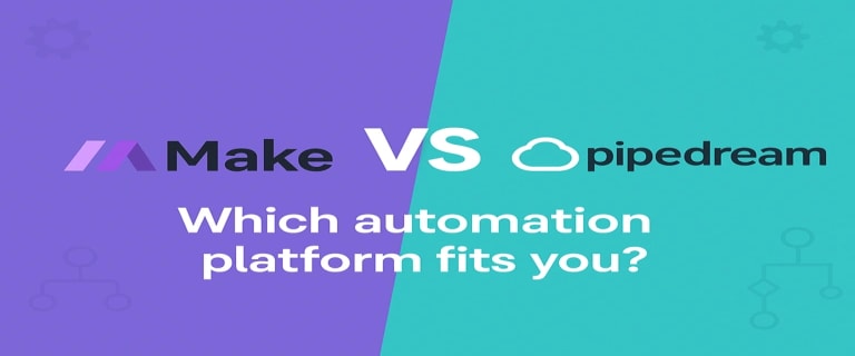 make_vs_pipedream_featured Make.com vs Pipedream side-by-side automation platform comparison banner.
