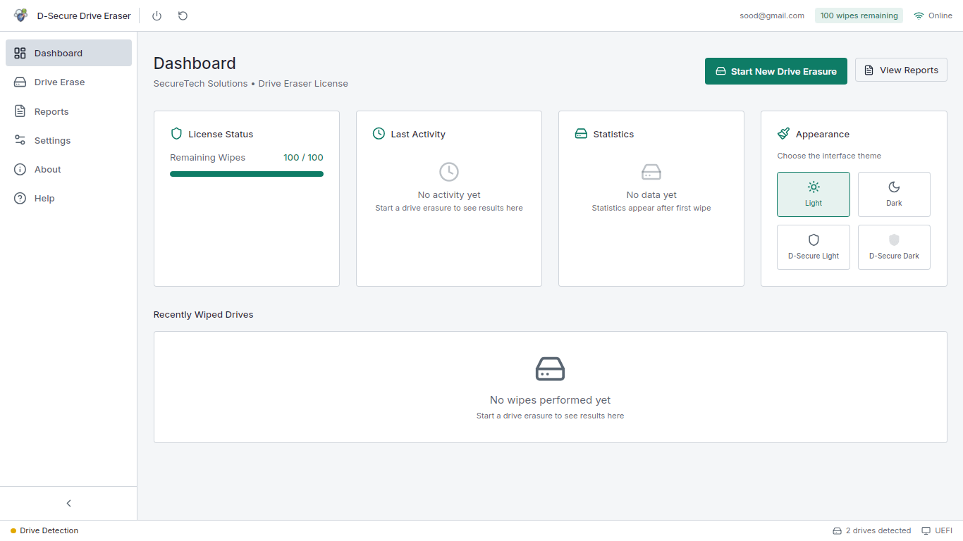 D-Secure Drive Eraser Software Interface