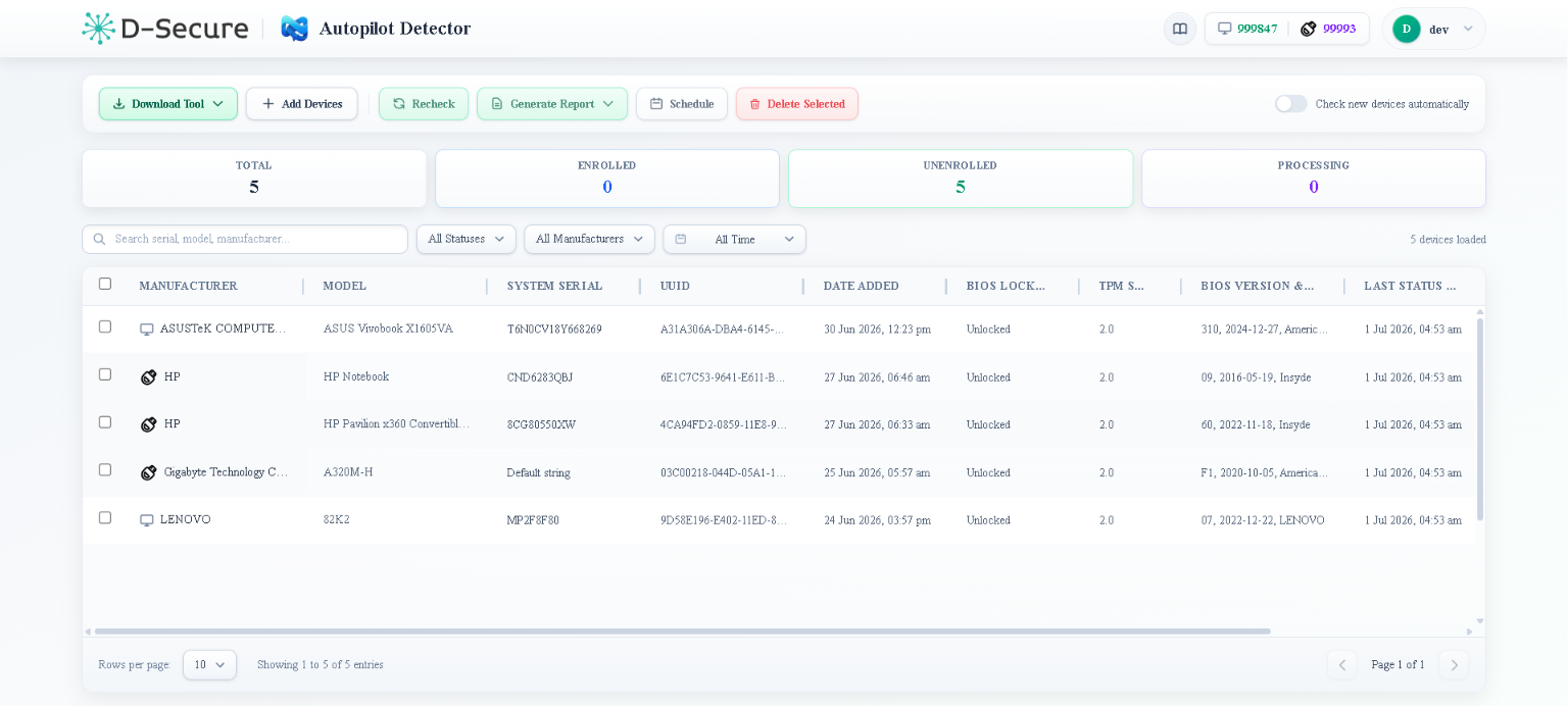 D-Secure Autopilot Detection Software Interface