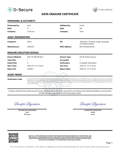 File Eraser Tamper-evident Report