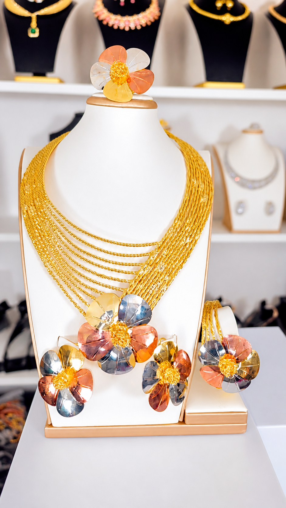 Luxury Gold Floral Statement Jewelry Set for Women
