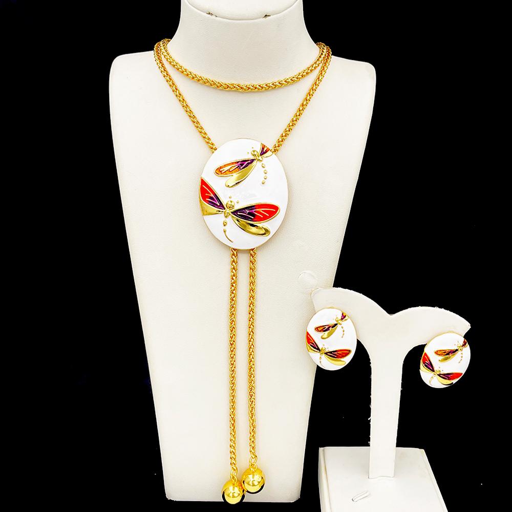 Luxury Gold Dragonfly Pendant Necklace & Earrings Set – Elegant Statement Jewelry for Women