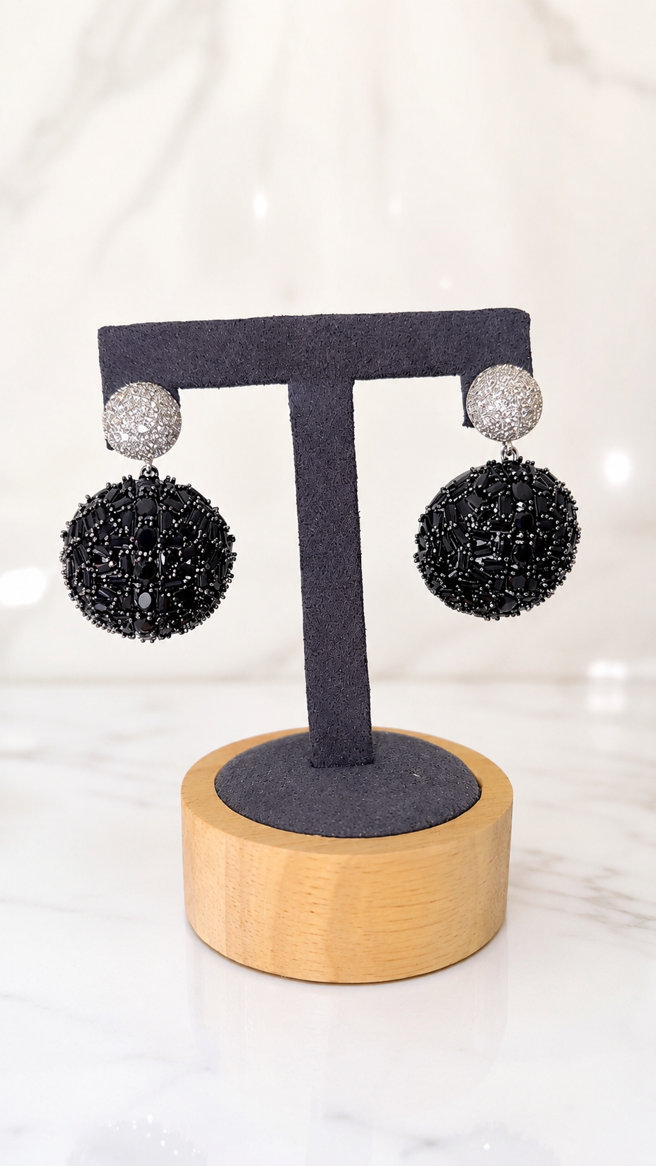 Luxury Black Crystal Beaded Statement Drop Earrings